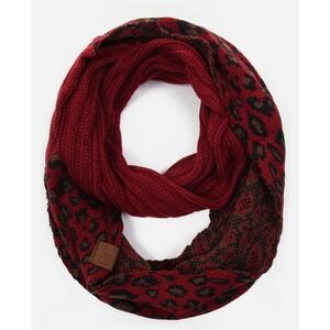CC Exclusives‎ Women's Burgundy Leopard Print Cable Knit Infinity Scarf